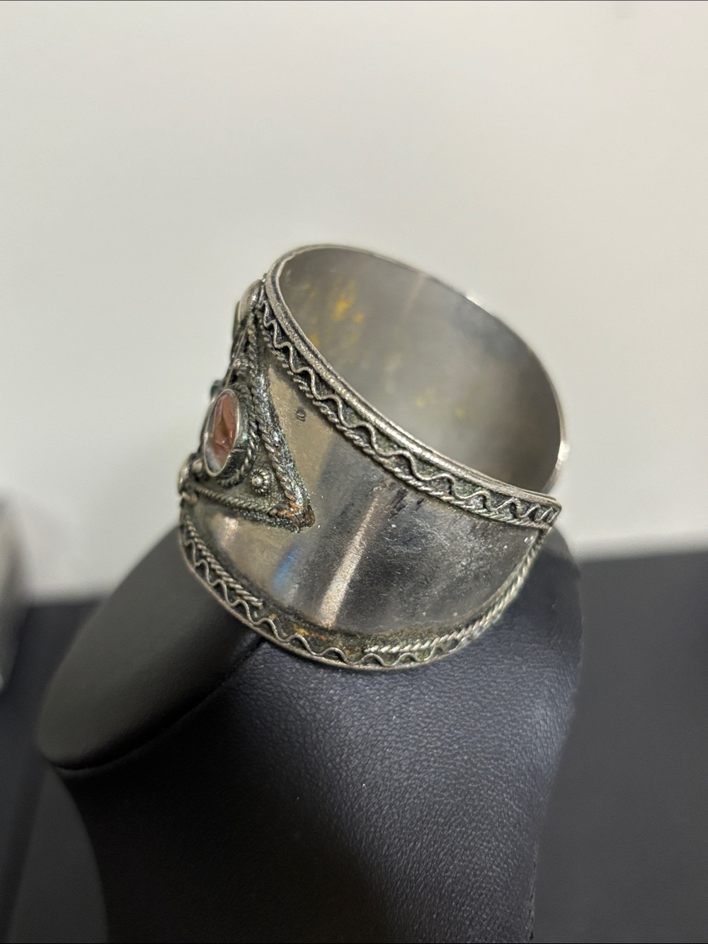 Southwestern Boho Silver Tone Multi-Stone Silver Cuff Bracelet Adjustable - Picture 2 of 7